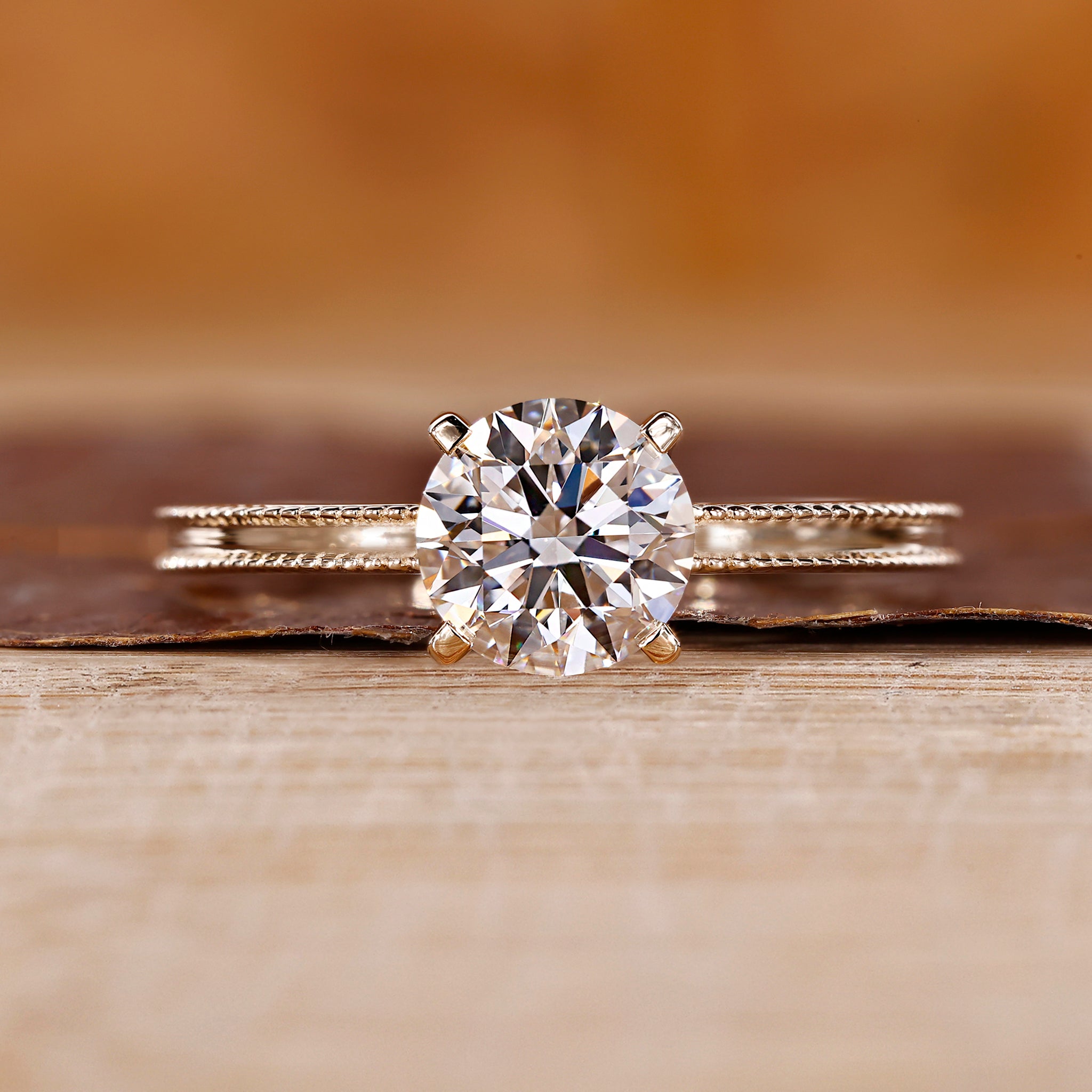 Yellow gold round diamond engagement ring