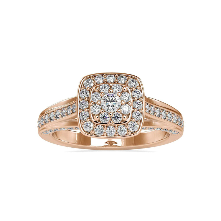 Yellow gold engagement ring with split pave band.