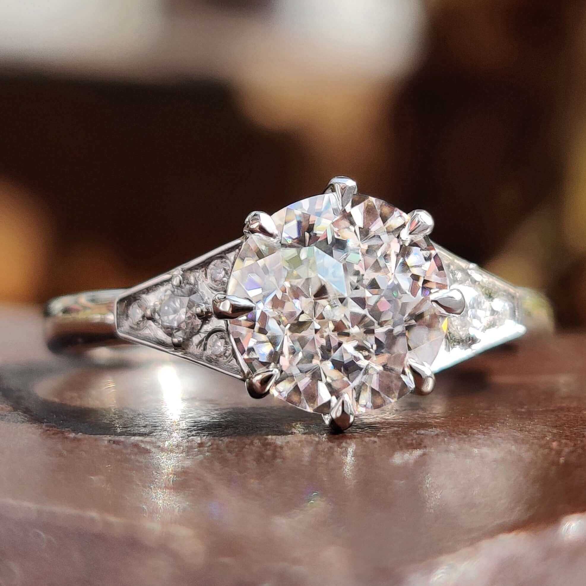 Jubilee cut moissanite engagement ring.
