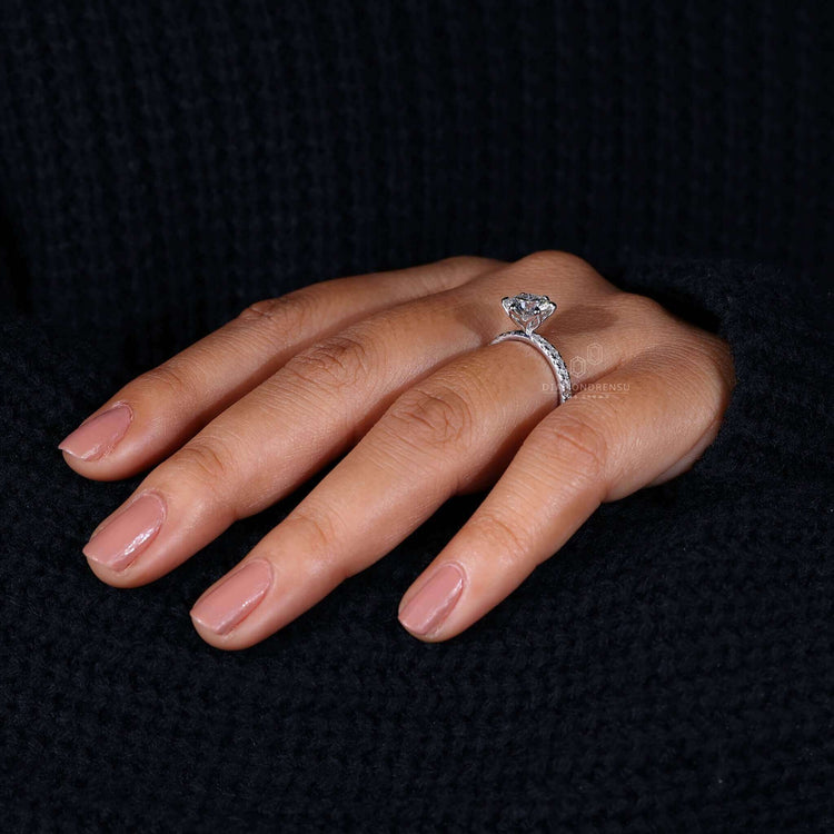 Pave ring diamond in a tulip basket setting, crafted as an elegant uk engagement ring for women.