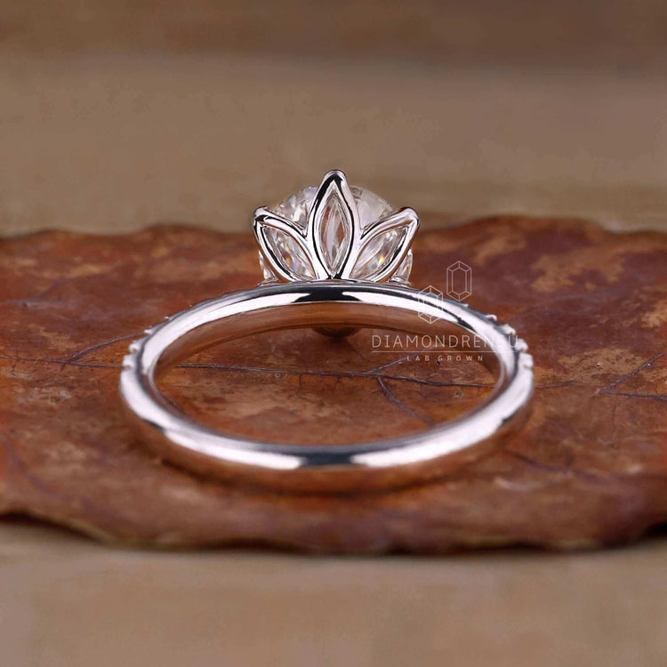 Tulip basket engagement ring with pave setting, handcrafted for those desiring a truly unique engagement ring.