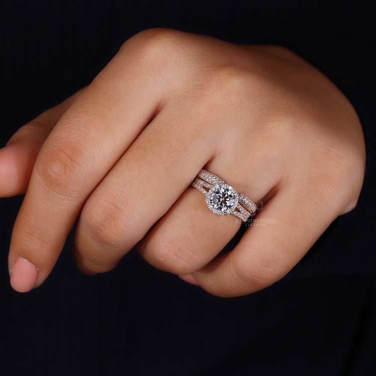 Open gap wedding band with pave diamonds.