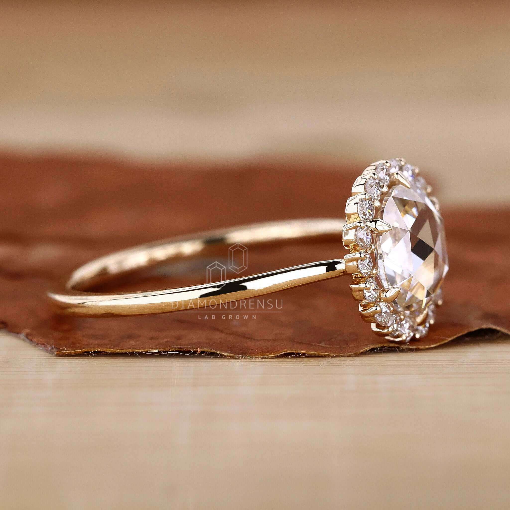 Elegant Rose Cut Diamond Ring crafted to highlight the beauty of the rose cut diamonds.