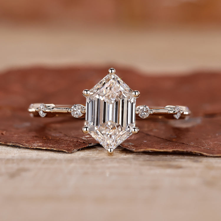 Hexagon Engagement Ring with IGI certified lab grown diamond.