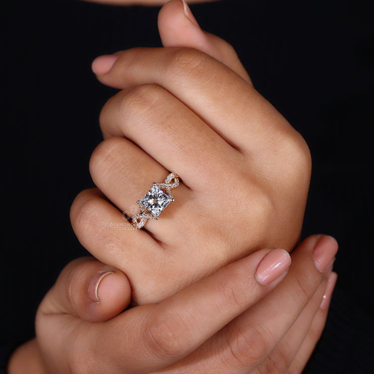 Pave ring includes small diamonds along the yellow gold.