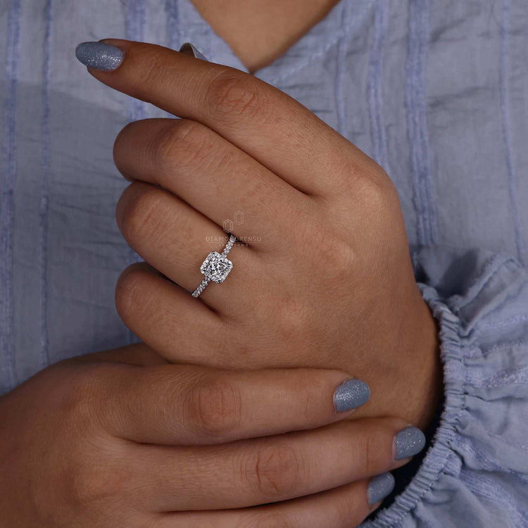 Princess cut pave engagement ring showcasing timeless elegance in every detail.