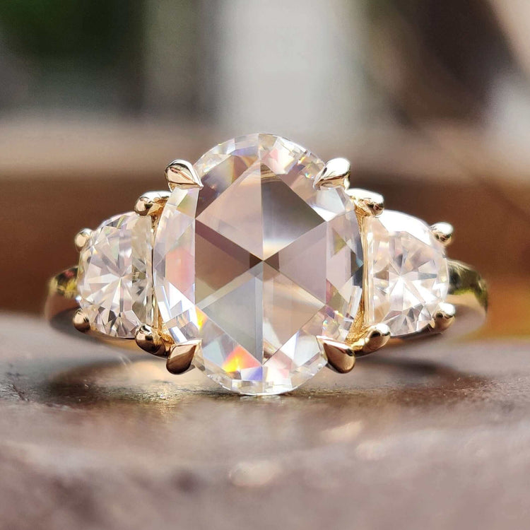 Oval cut moissanite engagement ring.