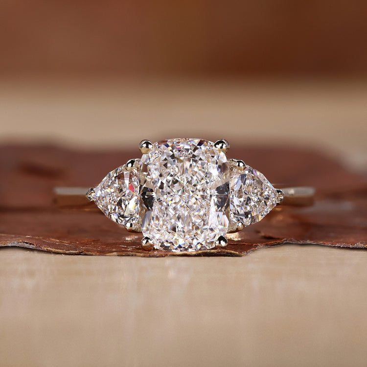 Three Stone Engagement Ring Diamond with cushion diamond ring