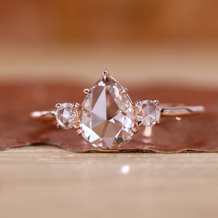 Three Stone Pear Engagement Ring with pear diamond ring