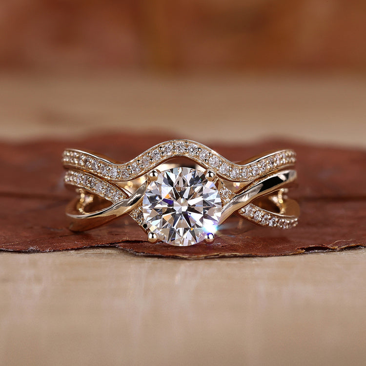 Yellow gold diamond bridal set.
