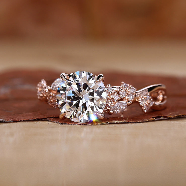 Round brilliant cut diamond ring with elegant sparkle.