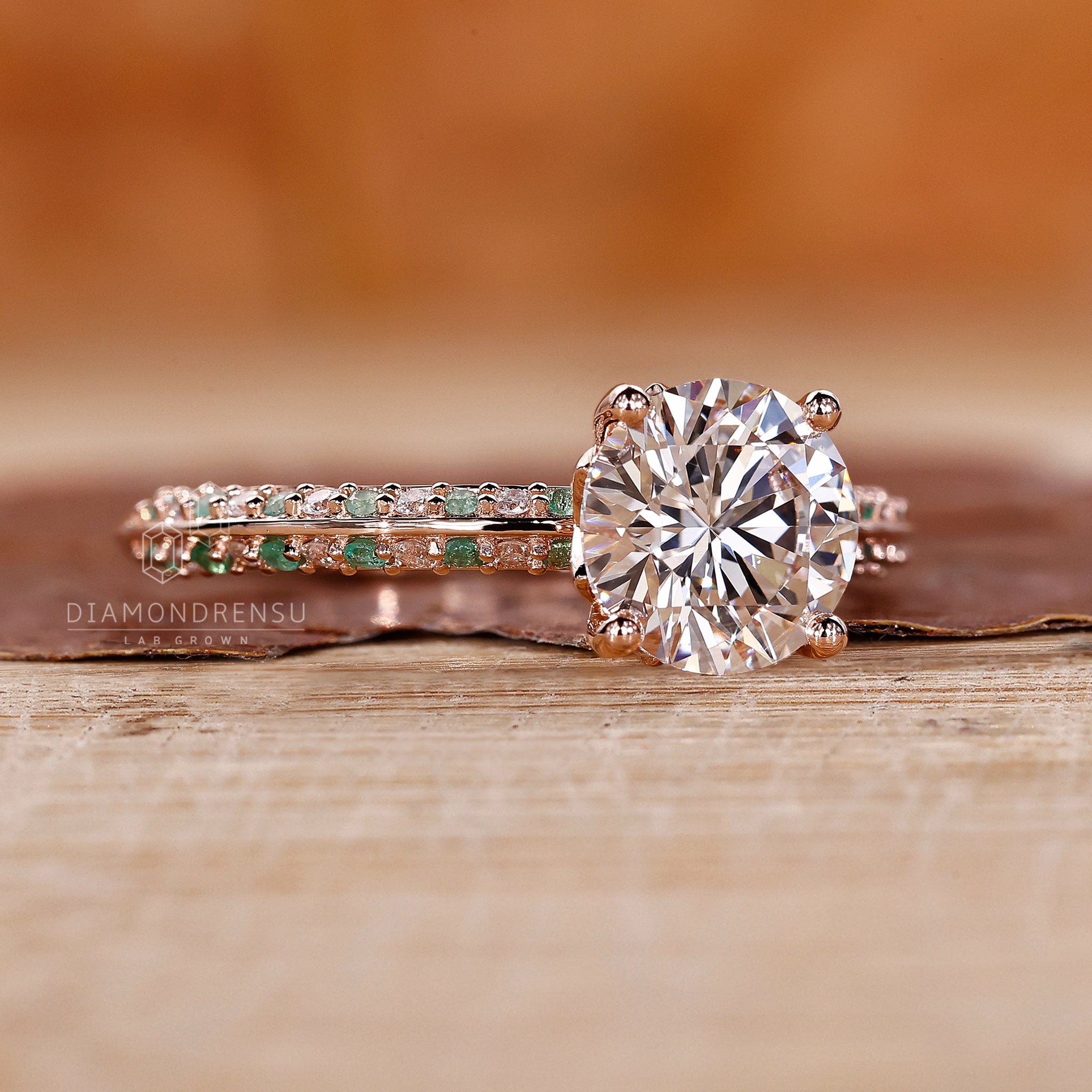 Pave band engagement ring in round diamond engagement ring style