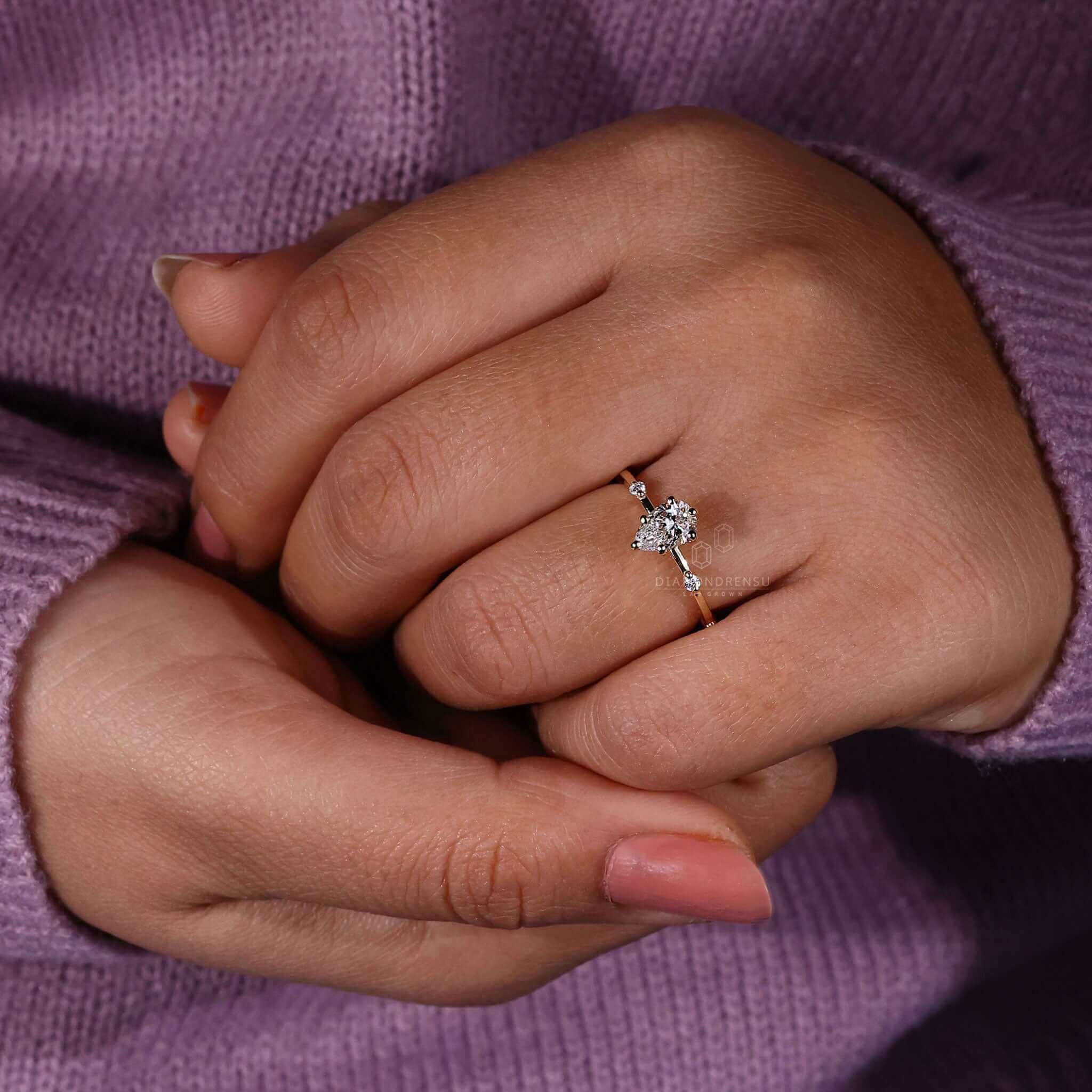 Pear diamond ring crafted with Lab Grown Diamond, featuring stunning brilliance and ethical craftsmanship.