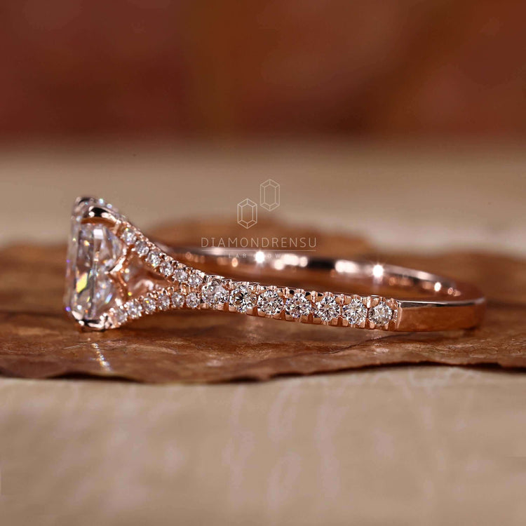 Pave ring with pave diamonds and a cathedral setting ring designed to enhance every special moment.