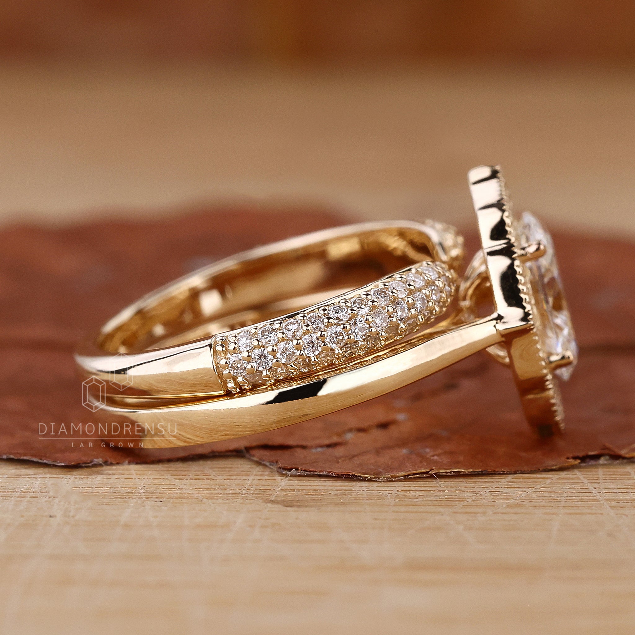 Three row pave diamond wedding band.