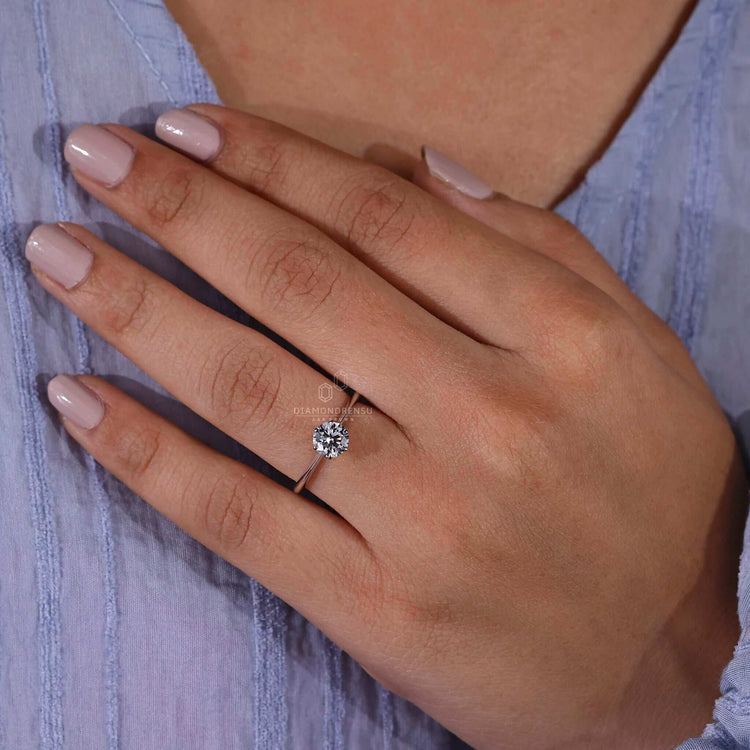 Lab grown diamond solitaire ring certified by IGI for quality.