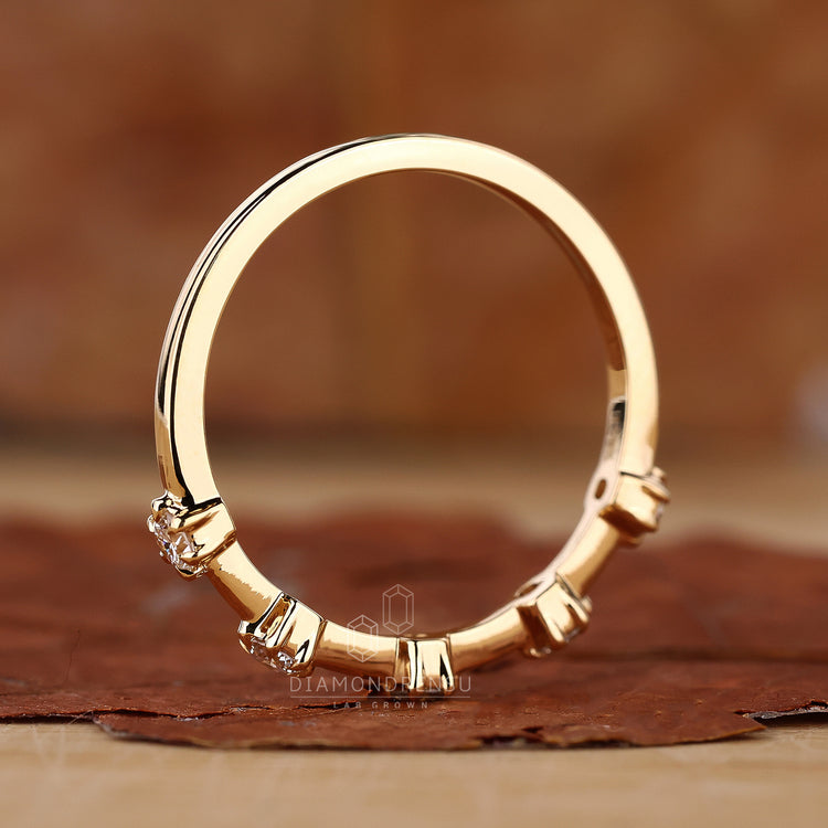 Handmade lab diamond 5 stone wedding band