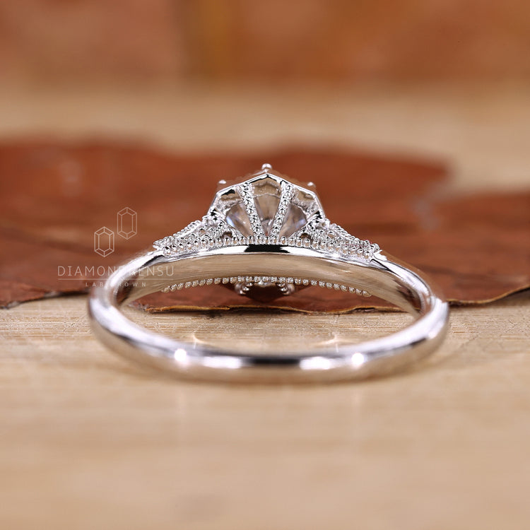 Milgrain engagement ring in white gold.