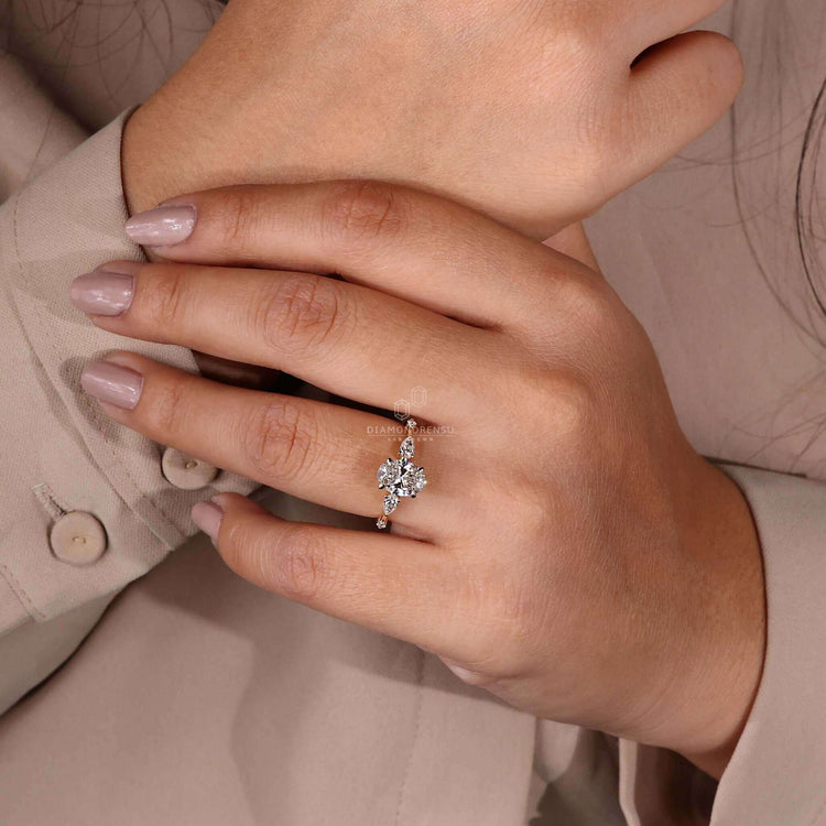 Oval cut diamond ring featuring claw prongs and igi certified Lab Grown Diamond, ideal for a unique engagement ring.