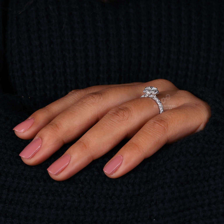Twisted halo diamond engagement ring for ultimate sparkle.