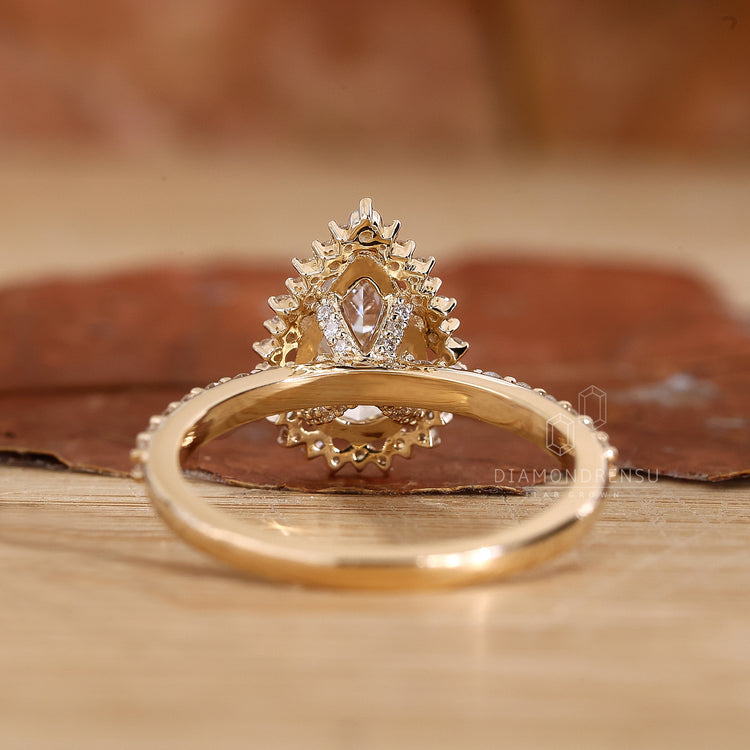 Lab grown diamond set in a handmade ring with 6 prong support.