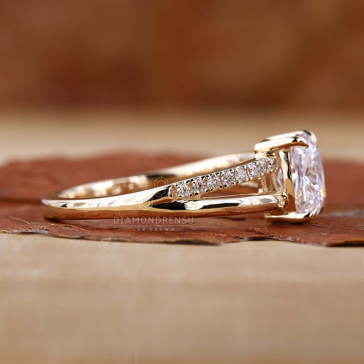 Split Shank Ring with intricate detailing, creating a beautiful visual effect on your engagement finger.