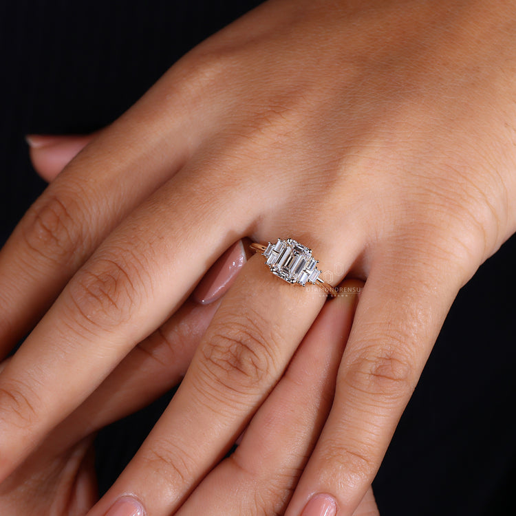 Yellow gold ring with prong setting.