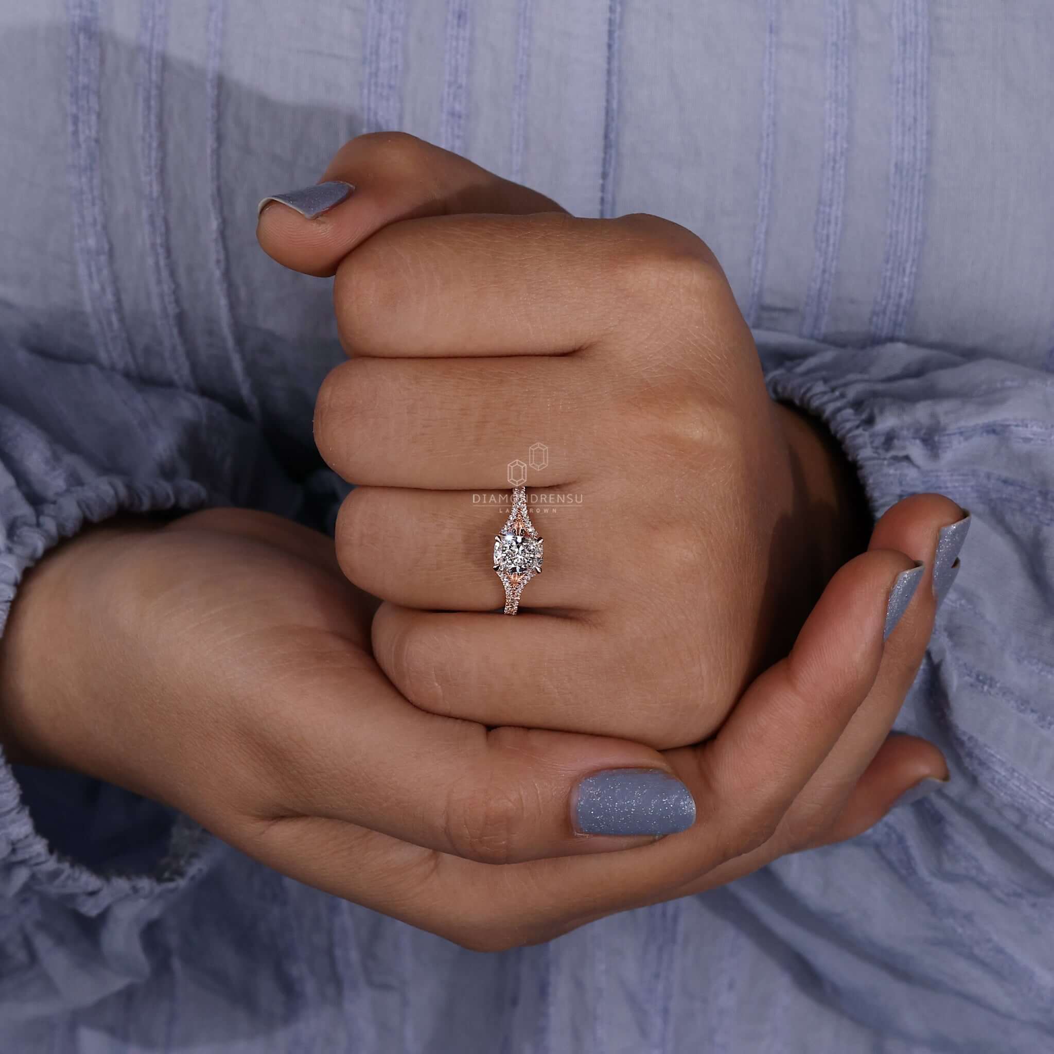 Split shank pave setting on a pave diamond ring made for engagement ring lovers seeking elegance.