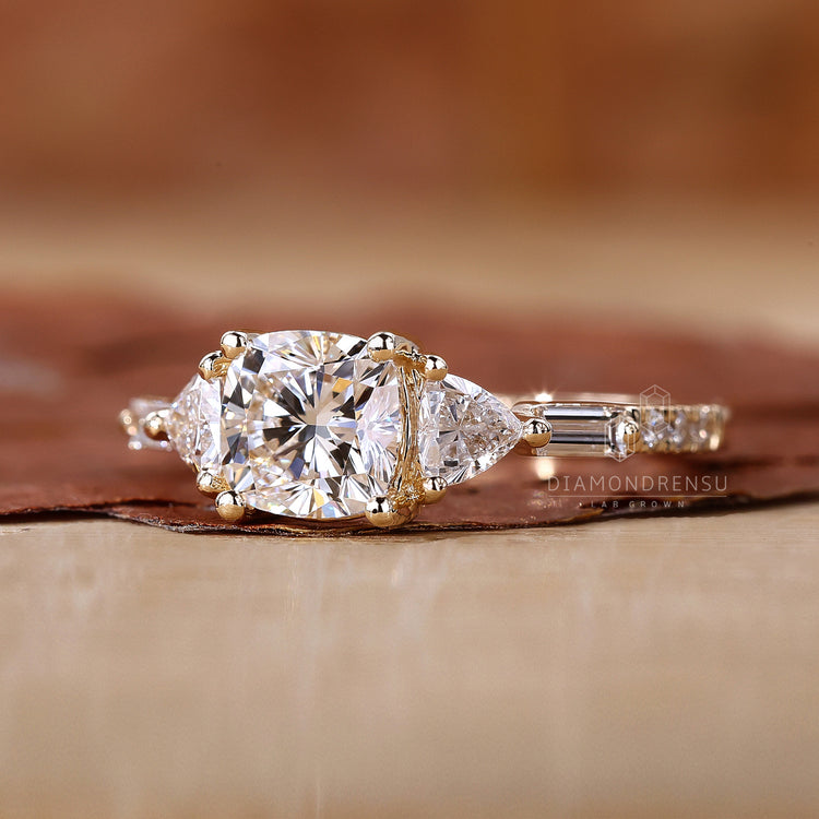 Baguette and round side stone with pave setting.