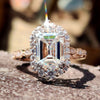 Emerald cut moissanite ring with vintage style.