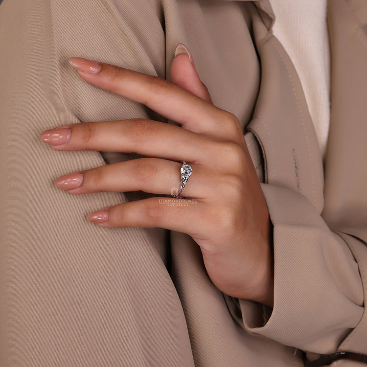 Diamond ring UK with handmade twisted shank design.