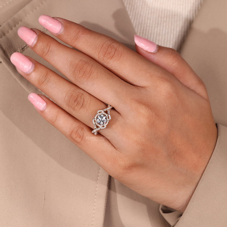 Milgrain setting ring with antique-style finish.