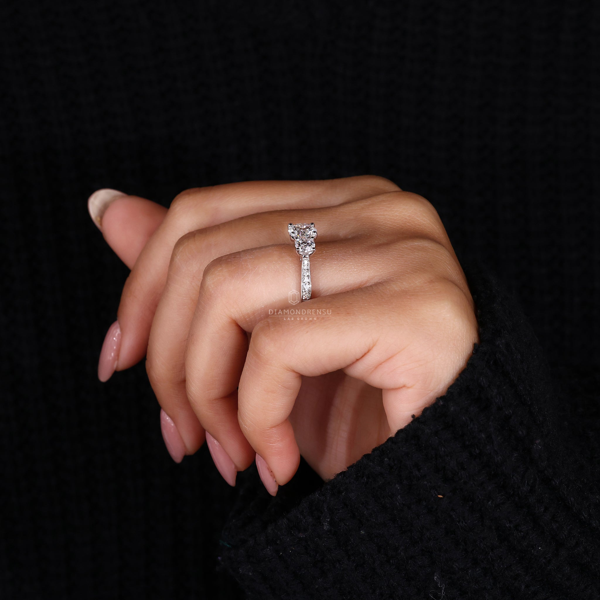 Buy engagement ring in London UK with IGI certified 3 stone design.