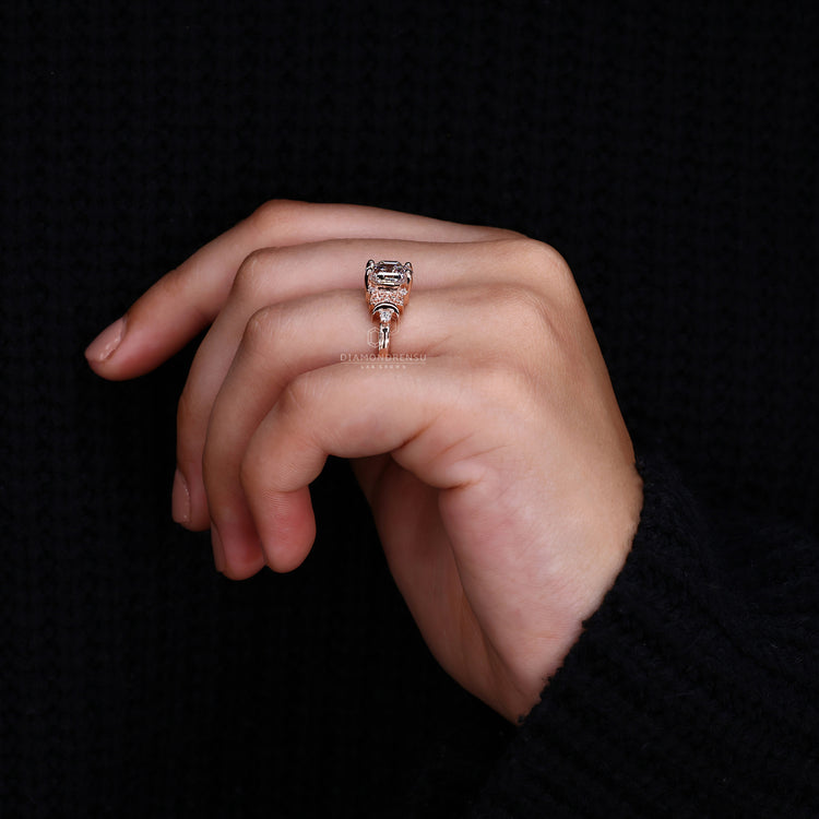 Rose gold engagement ring styled as vintage engagement ring.