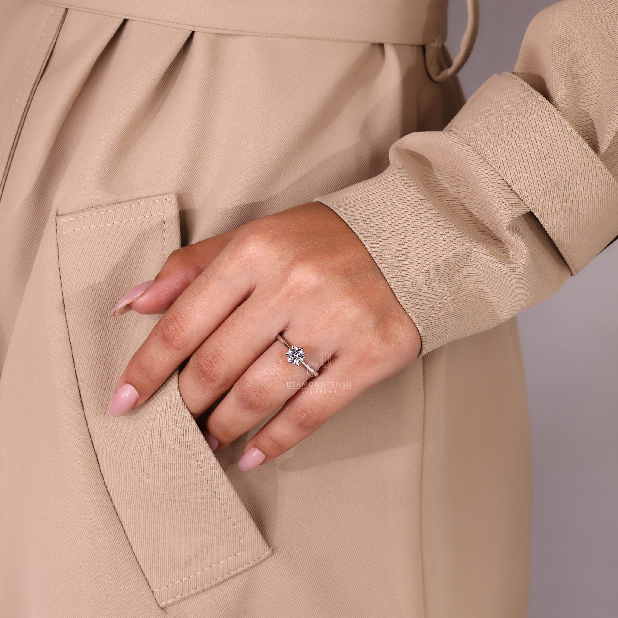 IGI certified engagement ring with hidden side diamond accents.