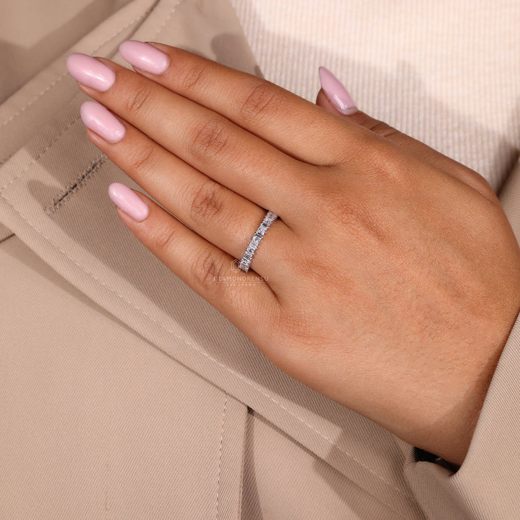 Princess and Baguette diamond in half eternity wedding band