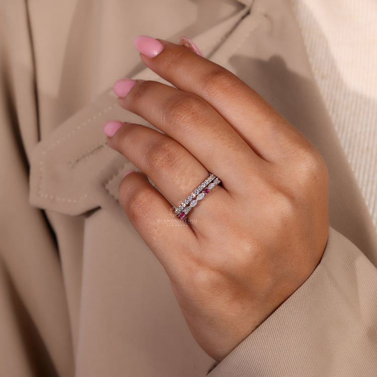 Lab Grown Diamond band featuring a double row pave setting.