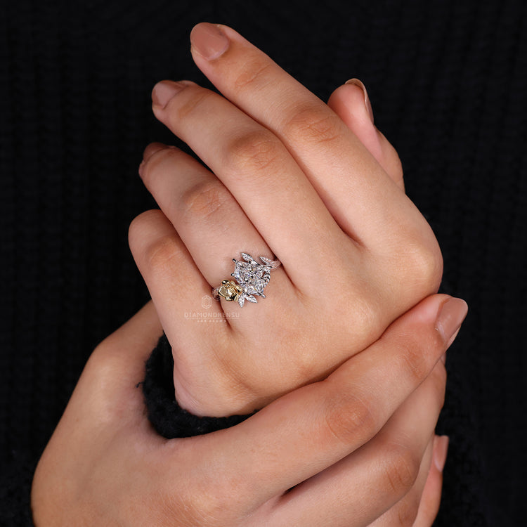 IGI certified lab diamond ring in rose inspired floral design.