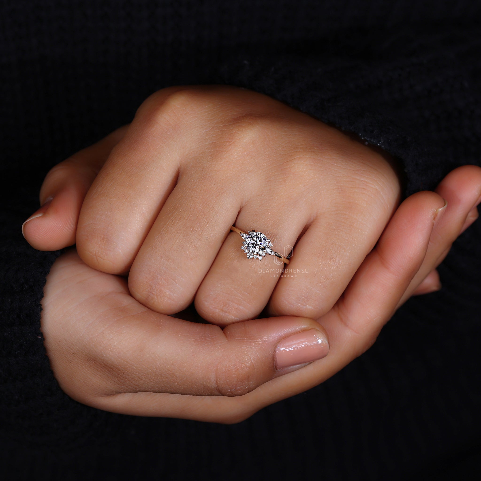 UK engagement ring in round halo setting.