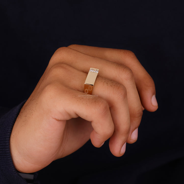 Buy diamond mens ring in a unique signet style with custom design options.