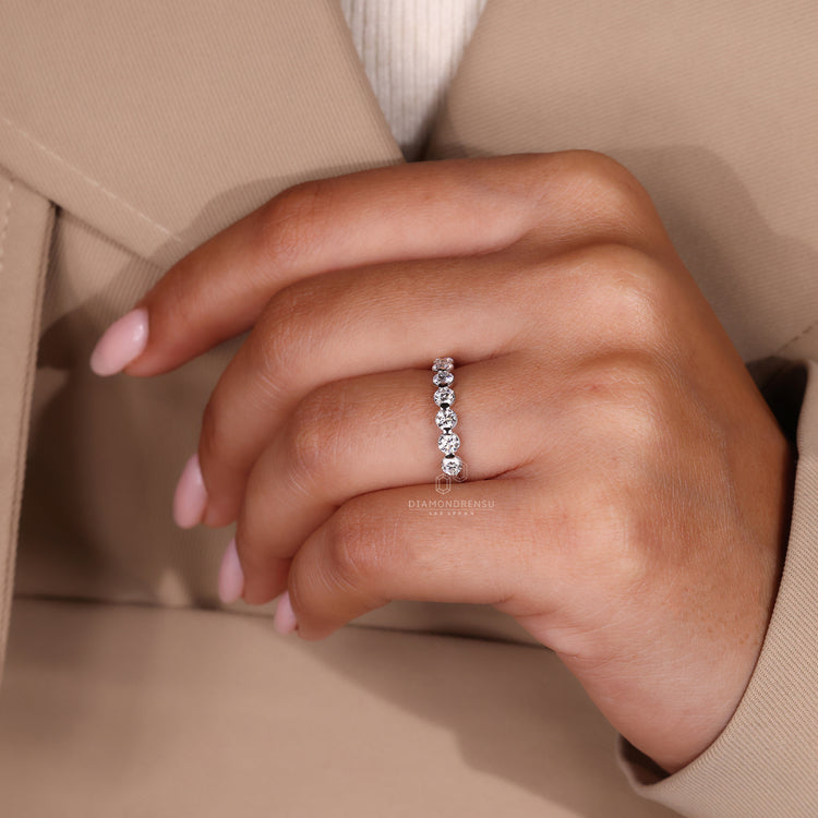 Shared Prong Wedding band with round diamond