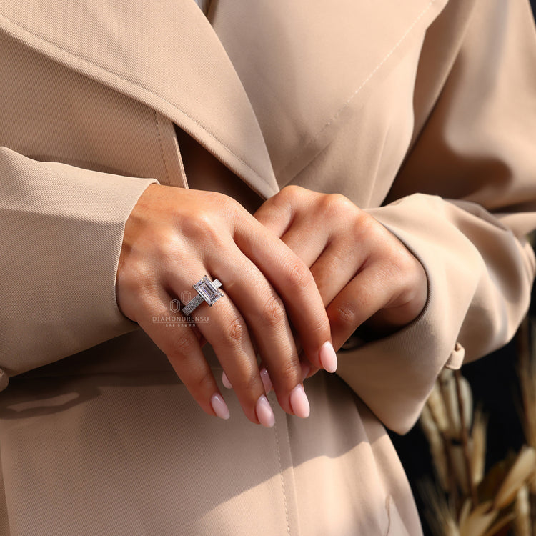 V shaped ring with custom prong setting and handmade jewellery style.