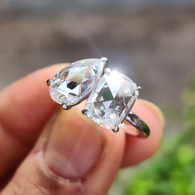 Toi et Moi moissanite engagement ring in white gold.