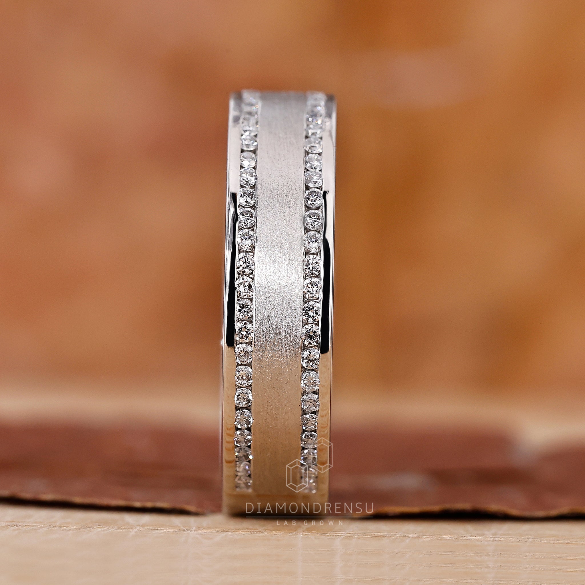Buy diamond mens ring with double row of round diamonds.