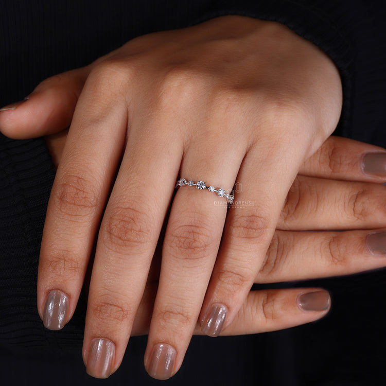 White gold diamond wedding band with distance pave setting