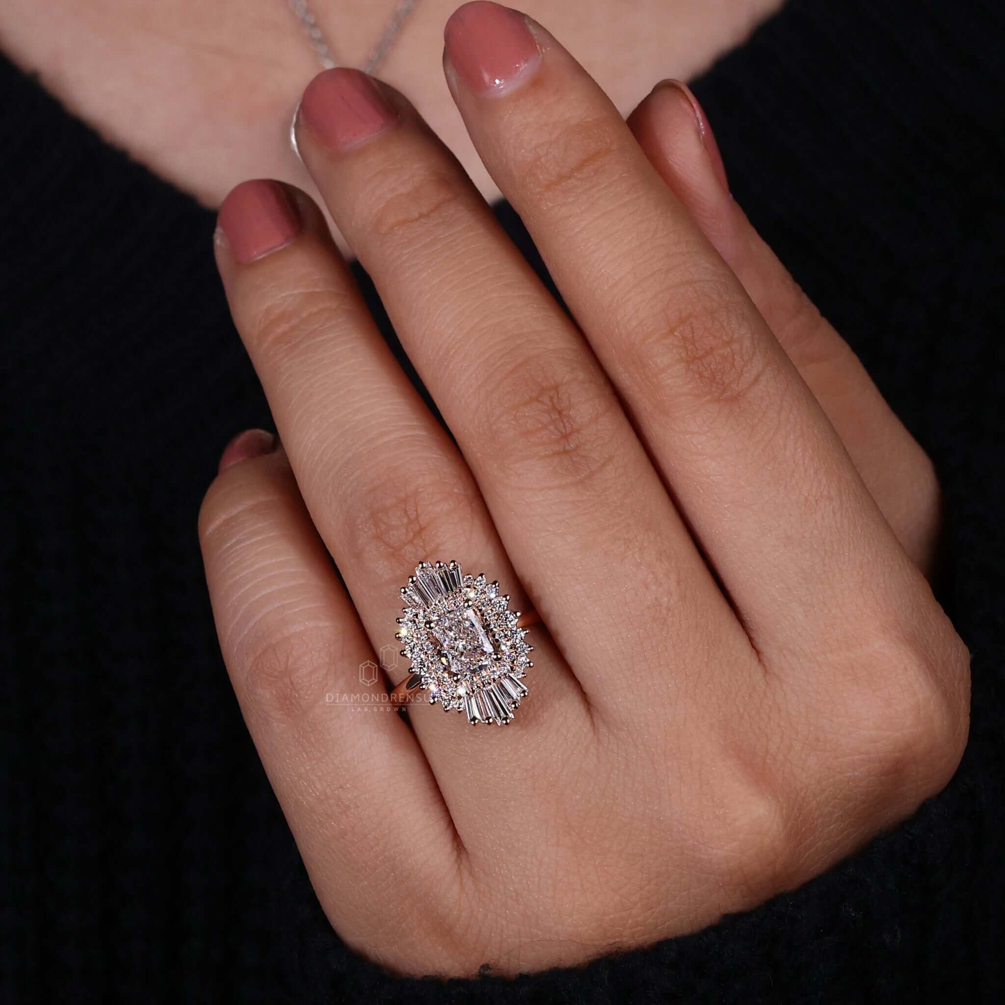 Tapered baguette engagement ring featuring a radiant cut diamond for timeless elegance