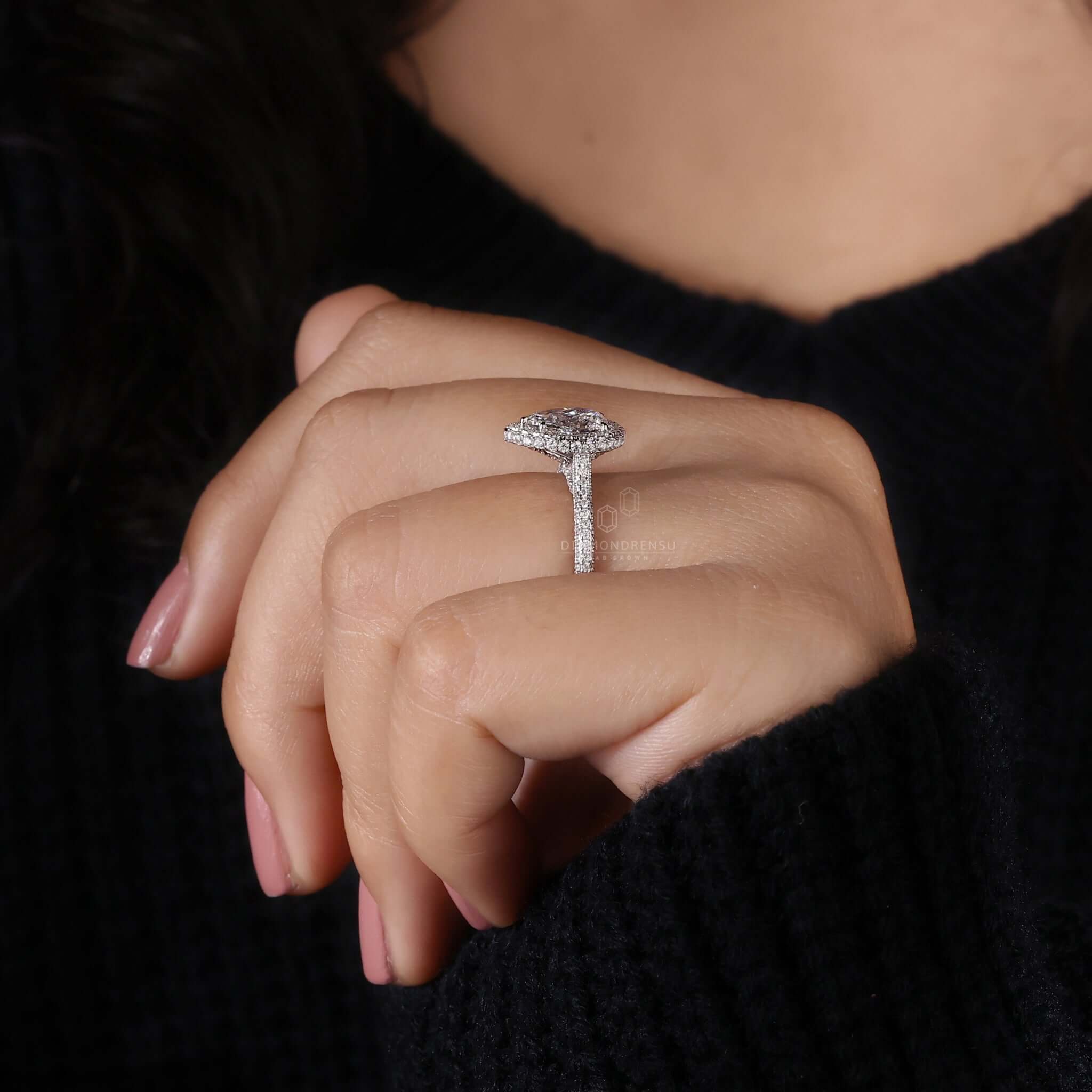 Halo engagement rings with a pave band engagement ring design for a classic UK engagement ring style.