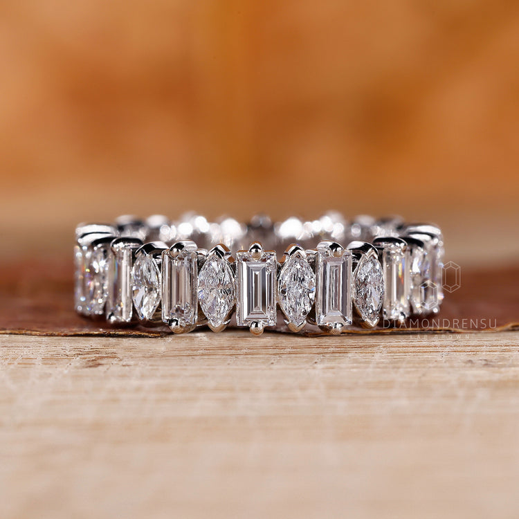 Lab grown marquise and baguette diamond ring.