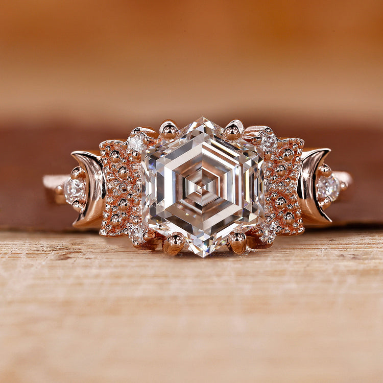 Hexagon Cut Vintage Engagement Ring