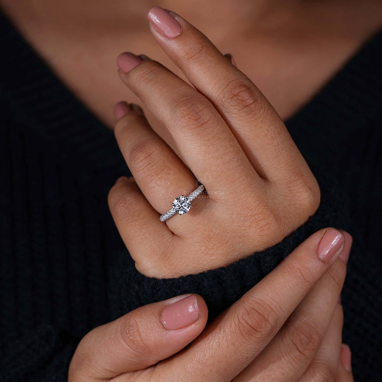 Pave ring crafted with three row pave diamonds, ideal for creating a standout engagement ring for women.